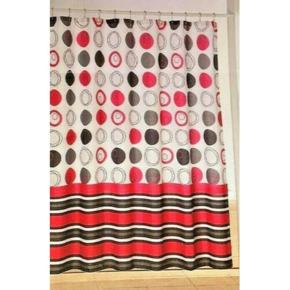 Circle Stripes Shower Curtain Fabric Cloth Bamboo Jacquard Red Black White